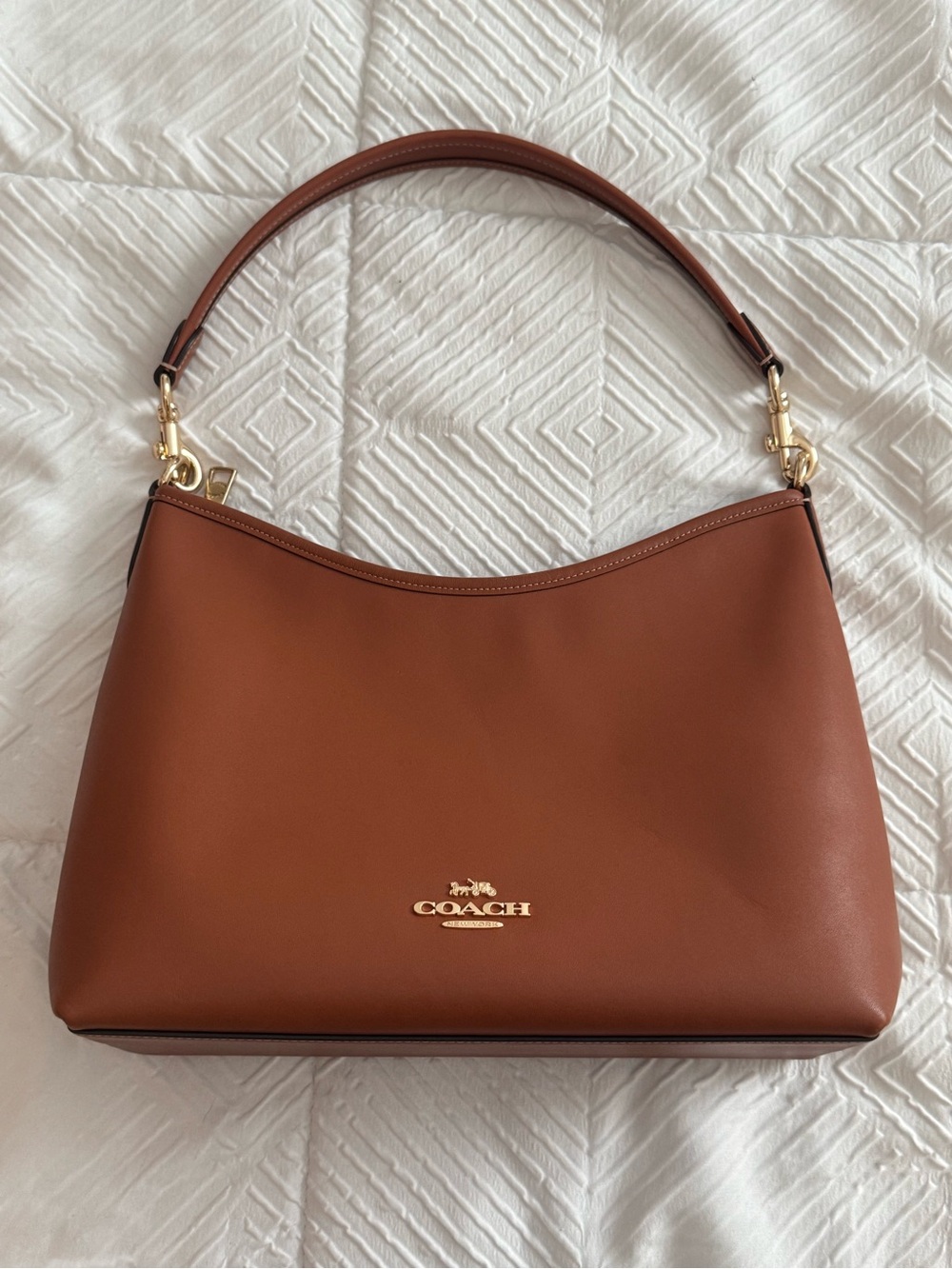 Coach Leather Shoulder Bag in Chestnut Brown with Gold Hardware